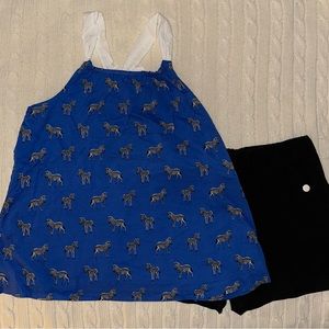 Janie and Jack Zebra outfit Royal blue top tank and Black Shorts sz 12 summer